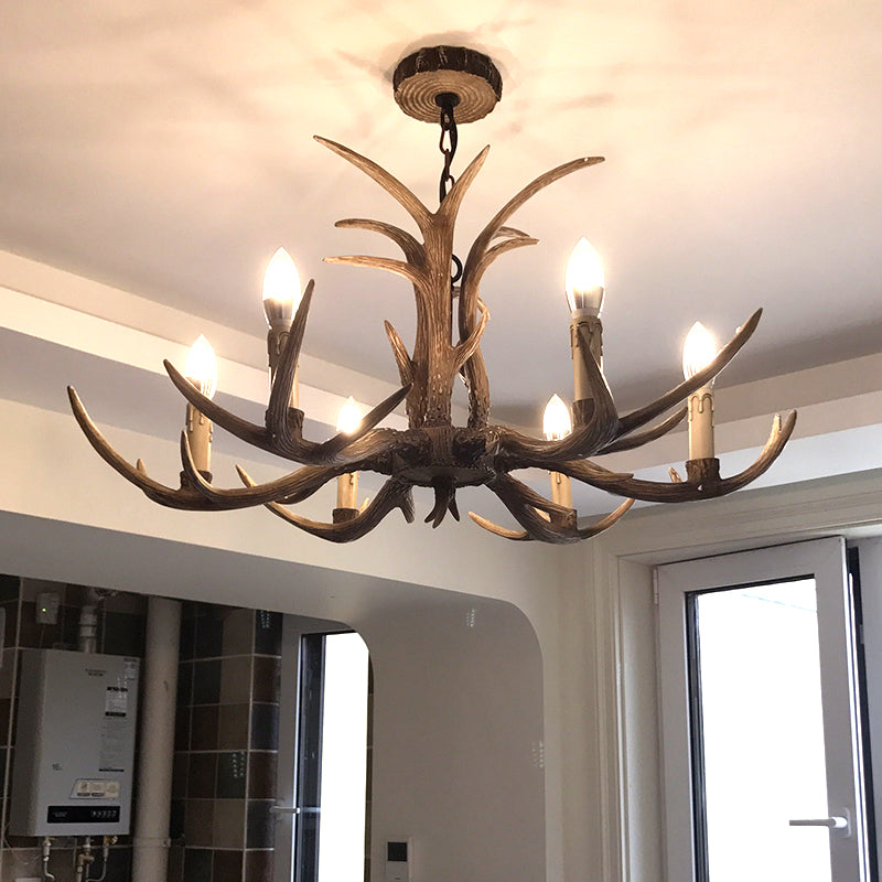 Fake Antler Chandelier Lighting Rustic Brown Resin Ceiling Light with Candle Design Clearhalo 'Ceiling Lights' 'Chandeliers' Lighting' options 2546758