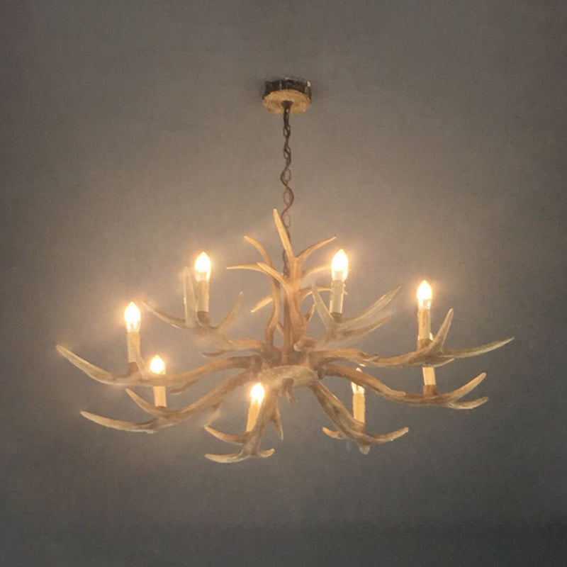 Fake Antler Chandelier Lighting Rustic Brown Resin Ceiling Light with Candle Design Clearhalo 'Ceiling Lights' 'Chandeliers' Lighting' options 2546760