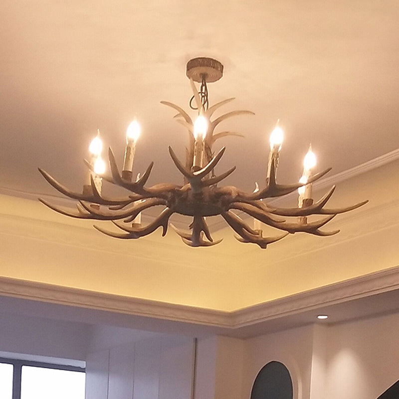 Fake Antler Chandelier Lighting Rustic Brown Resin Ceiling Light with Candle Design Clearhalo 'Ceiling Lights' 'Chandeliers' Lighting' options 2546761