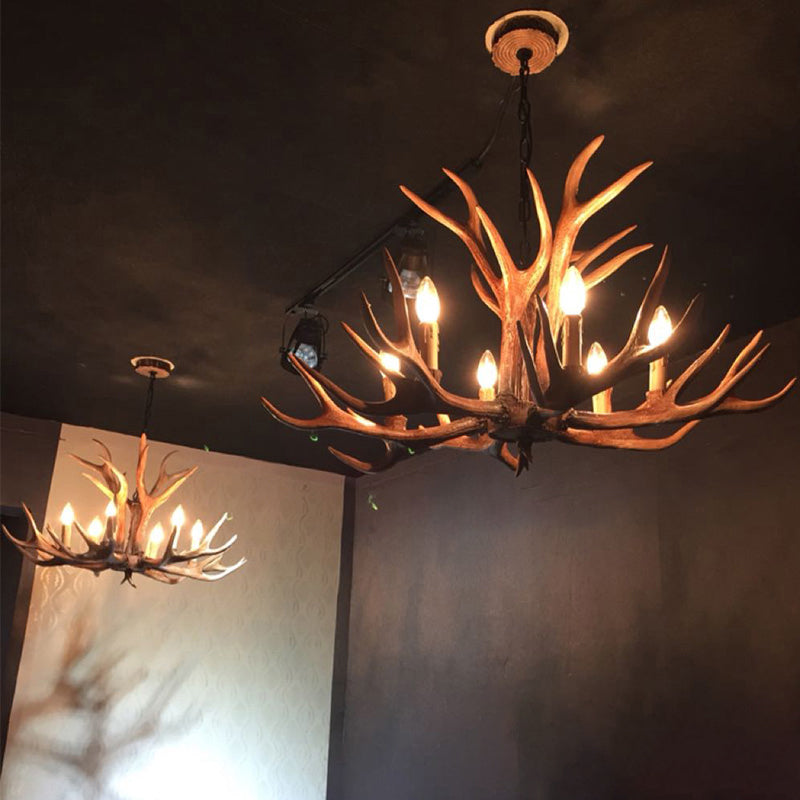 Fake Antler Chandelier Lighting Rustic Brown Resin Ceiling Light with Candle Design Clearhalo 'Ceiling Lights' 'Chandeliers' Lighting' options 2546762