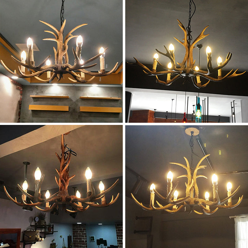 Fake Antler Chandelier Lighting Rustic Brown Resin Ceiling Light with Candle Design Clearhalo 'Ceiling Lights' 'Chandeliers' Lighting' options 2546763