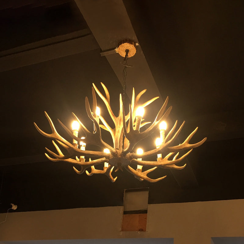 Fake Antler Chandelier Lighting Rustic Brown Resin Ceiling Light with Candle Design Clearhalo 'Ceiling Lights' 'Chandeliers' Lighting' options 2546764