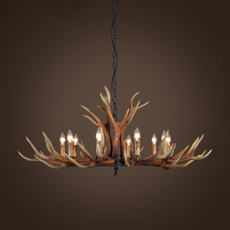 Fake Antler Chandelier Lighting Rustic Brown Resin Ceiling Light with Candle Design Clearhalo 'Ceiling Lights' 'Chandeliers' Lighting' options 2546766