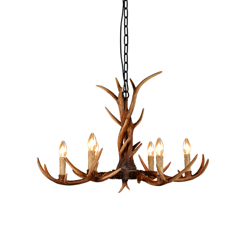 Fake Antler Chandelier Lighting Rustic Brown Resin Ceiling Light with Candle Design Clearhalo 'Ceiling Lights' 'Chandeliers' Lighting' options 2546767