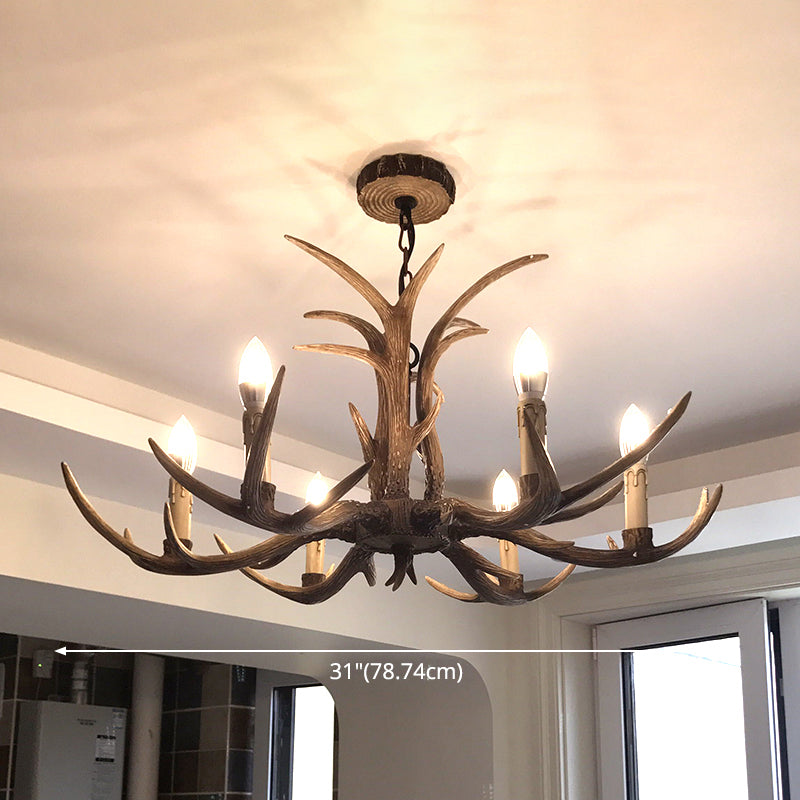 Fake Antler Chandelier Lighting Rustic Brown Resin Ceiling Light with Candle Design Clearhalo 'Ceiling Lights' 'Chandeliers' Lighting' options 2546768