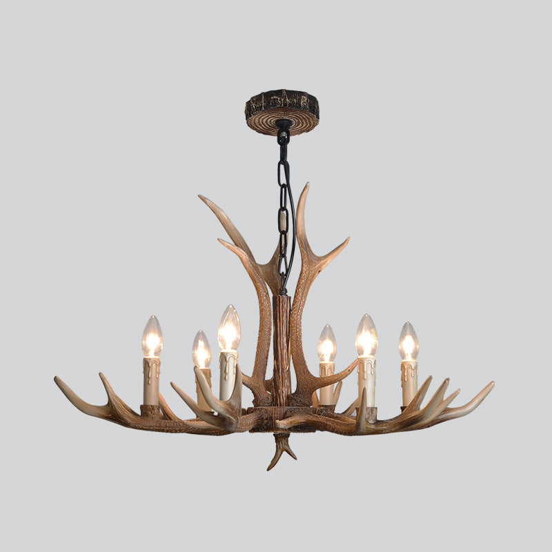 Fake Antler Chandelier Lighting Rustic Brown Resin Ceiling Light with Candle Design Clearhalo 'Ceiling Lights' 'Chandeliers' Lighting' options 2546769