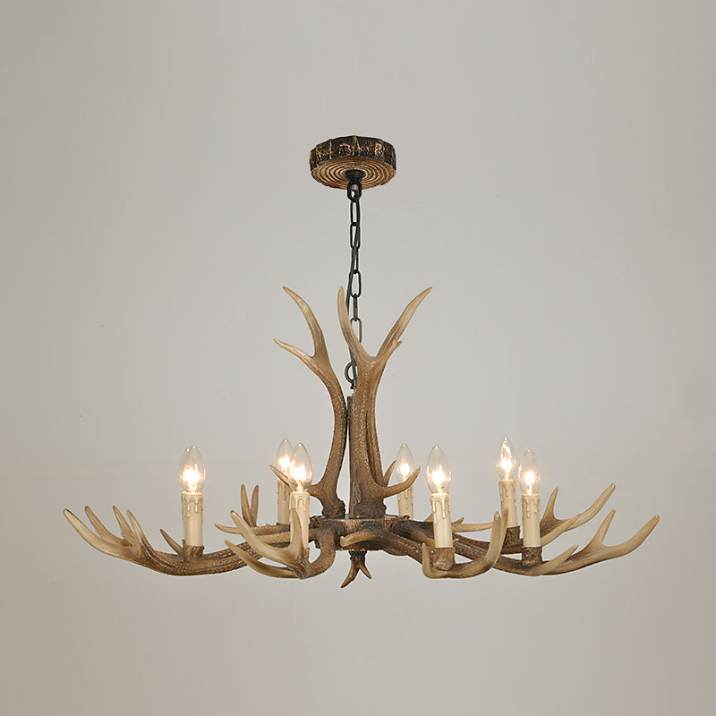 Fake Antler Chandelier Lighting Rustic Brown Resin Ceiling Light with Candle Design Clearhalo 'Ceiling Lights' 'Chandeliers' Lighting' options 2546770