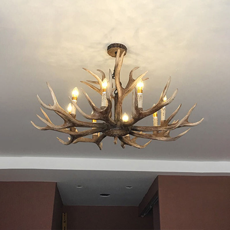 Fake Antler Chandelier Lighting Rustic Brown Resin Ceiling Light with Candle Design Clearhalo 'Ceiling Lights' 'Chandeliers' Lighting' options 2546771