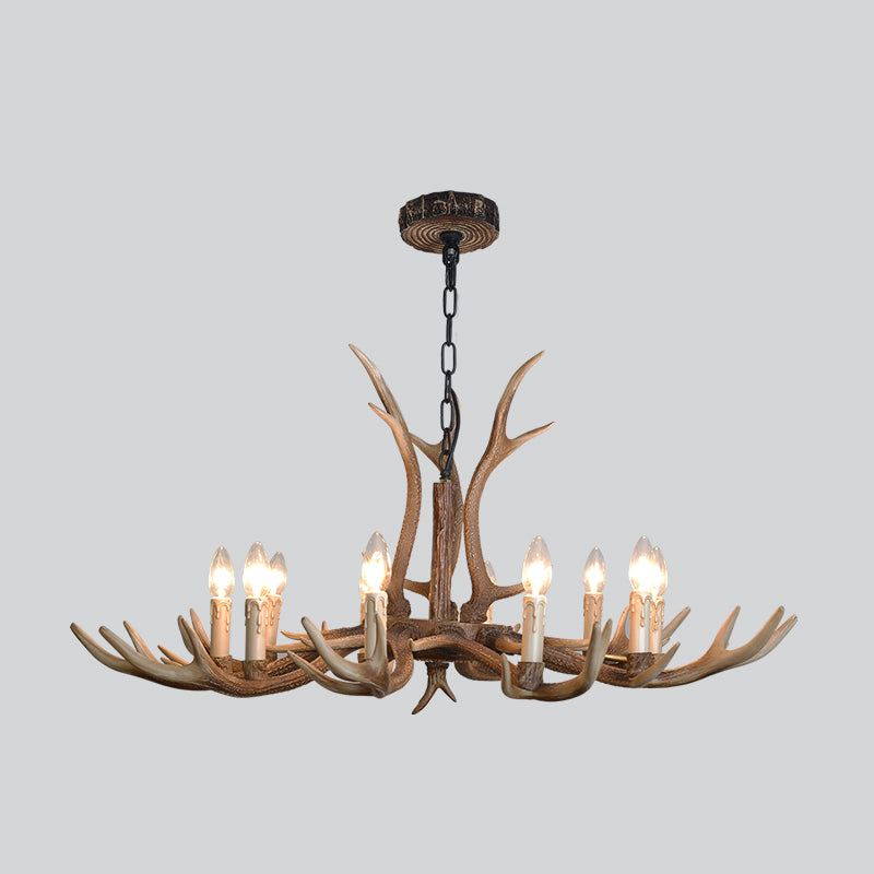 Fake Antler Chandelier Lighting Rustic Brown Resin Ceiling Light with Candle Design Clearhalo 'Ceiling Lights' 'Chandeliers' Lighting' options 2546772