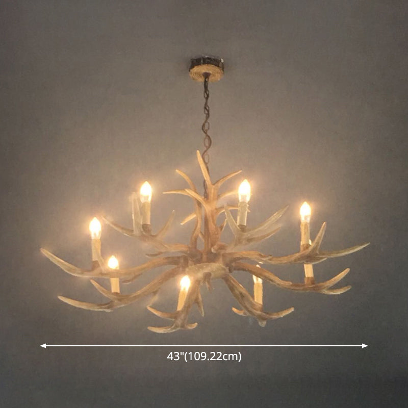 Fake Antler Chandelier Lighting Rustic Brown Resin Ceiling Light with Candle Design Clearhalo 'Ceiling Lights' 'Chandeliers' Lighting' options 2546773