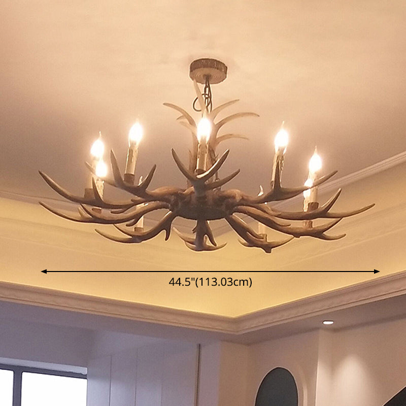 Fake Antler Chandelier Lighting Rustic Brown Resin Ceiling Light with Candle Design Clearhalo 'Ceiling Lights' 'Chandeliers' Lighting' options 2546775