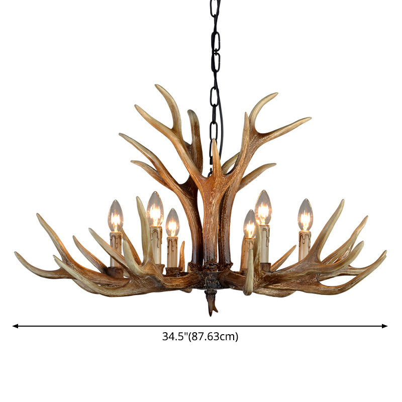 Fake Antler Chandelier Lighting Rustic Brown Resin Ceiling Light with Candle Design Clearhalo 'Ceiling Lights' 'Chandeliers' Lighting' options 2546777