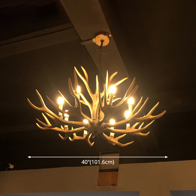 Fake Antler Chandelier Lighting Rustic Brown Resin Ceiling Light with Candle Design Clearhalo 'Ceiling Lights' 'Chandeliers' Lighting' options 2546779