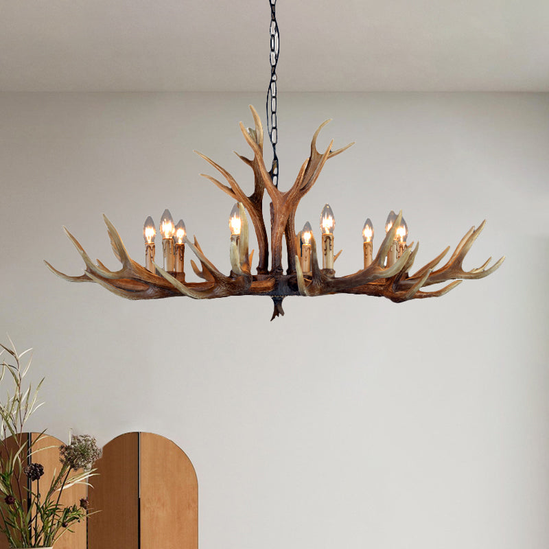 Fake Antler Chandelier Lighting Rustic Brown Resin Ceiling Light with Candle Design Clearhalo 'Ceiling Lights' 'Chandeliers' Lighting' options 2546780