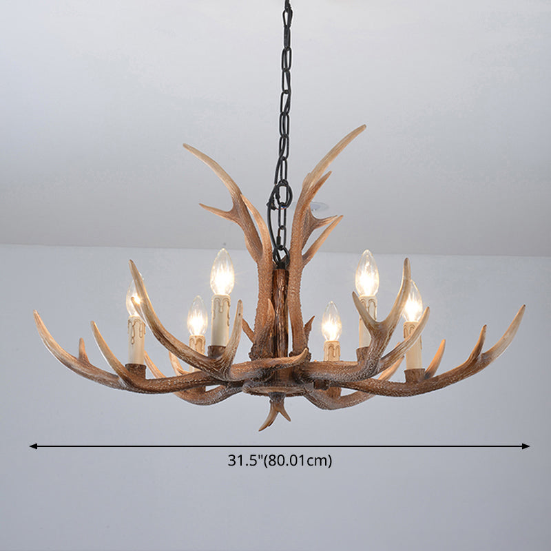 Fake Antler Chandelier Lighting Rustic Brown Resin Ceiling Light with Candle Design Clearhalo 'Ceiling Lights' 'Chandeliers' Lighting' options 2546783