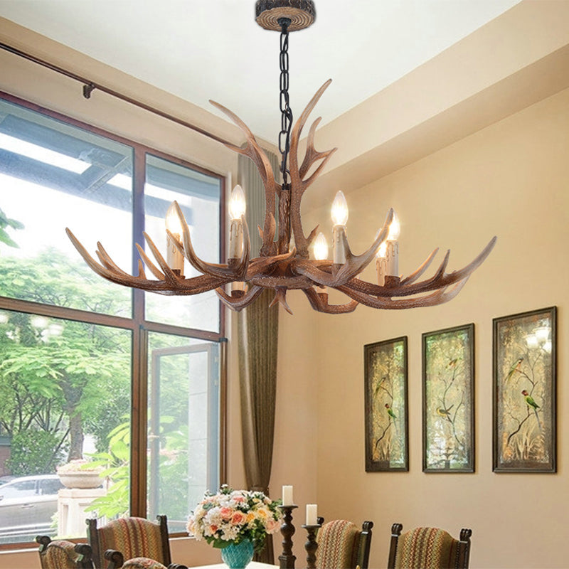 Fake Antler Chandelier Lighting Rustic Brown Resin Ceiling Light with Candle Design Clearhalo 'Ceiling Lights' 'Chandeliers' Lighting' options 2546784