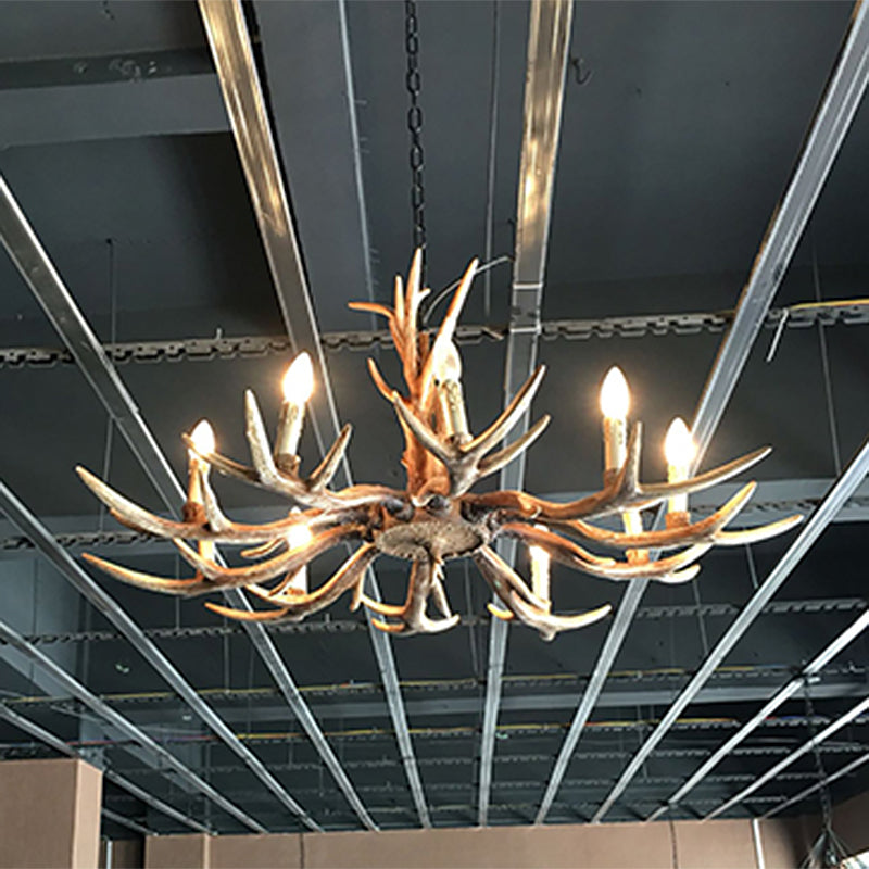 Fake Antler Chandelier Lighting Rustic Brown Resin Ceiling Light with Candle Design Clearhalo 'Ceiling Lights' 'Chandeliers' Lighting' options 2546786