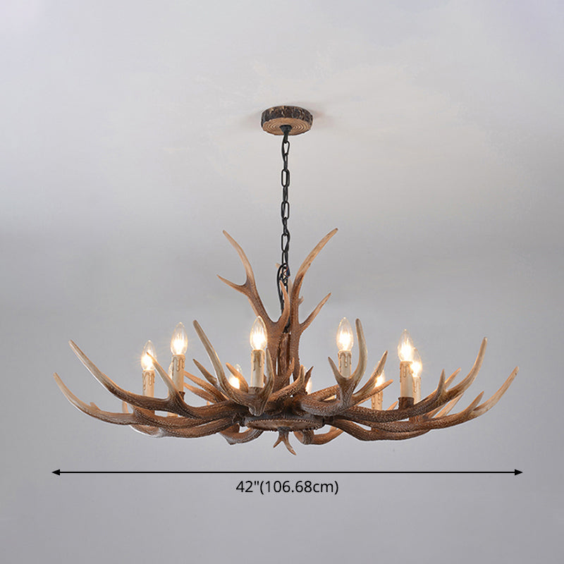 Fake Antler Chandelier Lighting Rustic Brown Resin Ceiling Light with Candle Design Clearhalo 'Ceiling Lights' 'Chandeliers' Lighting' options 2546787