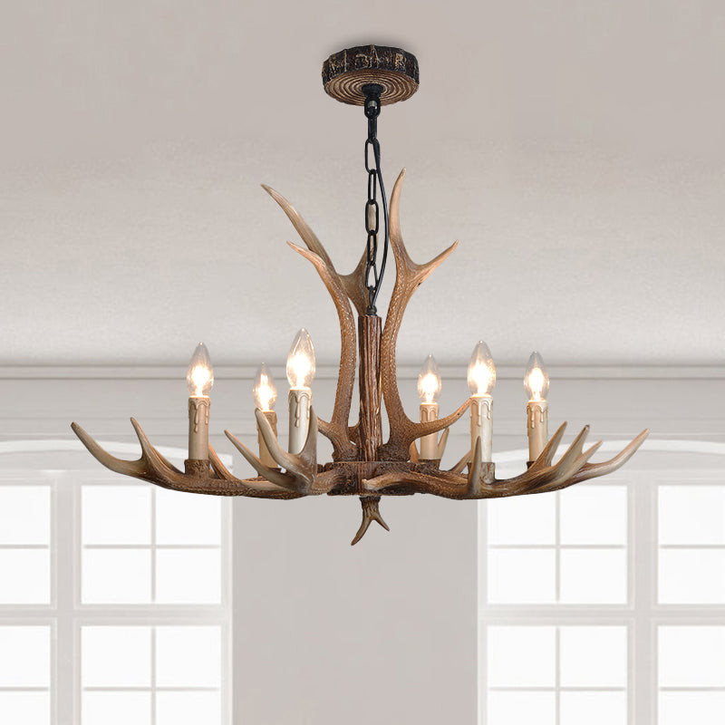 Fake Antler Chandelier Lighting Rustic Brown Resin Ceiling Light with Candle Design Clearhalo 'Ceiling Lights' 'Chandeliers' Lighting' options 2546788