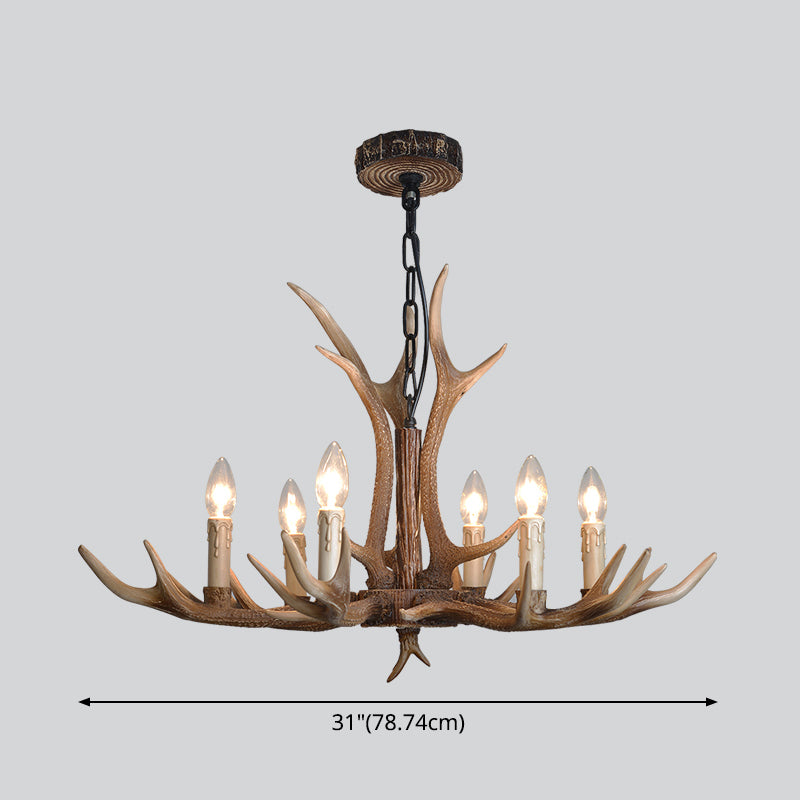 Fake Antler Chandelier Lighting Rustic Brown Resin Ceiling Light with Candle Design Clearhalo 'Ceiling Lights' 'Chandeliers' Lighting' options 2546789