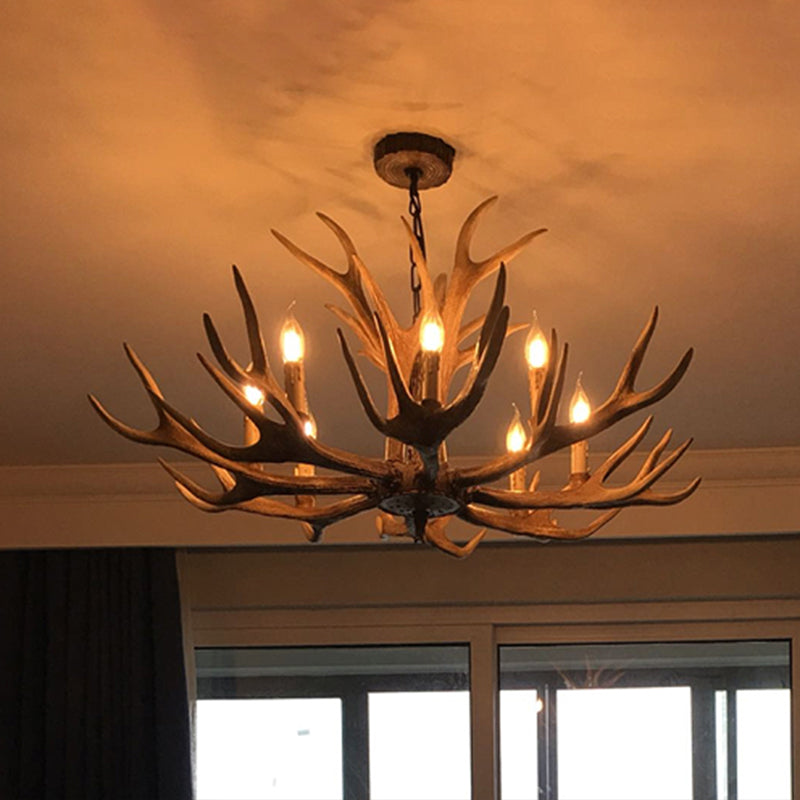 Fake Antler Chandelier Lighting Rustic Brown Resin Ceiling Light with Candle Design Clearhalo 'Ceiling Lights' 'Chandeliers' Lighting' options 2546790