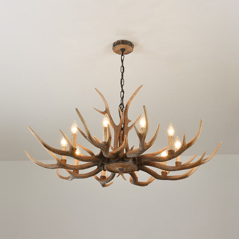 Fake Antler Chandelier Lighting Rustic Brown Resin Ceiling Light with Candle Design Clearhalo 'Ceiling Lights' 'Chandeliers' Lighting' options 2546792