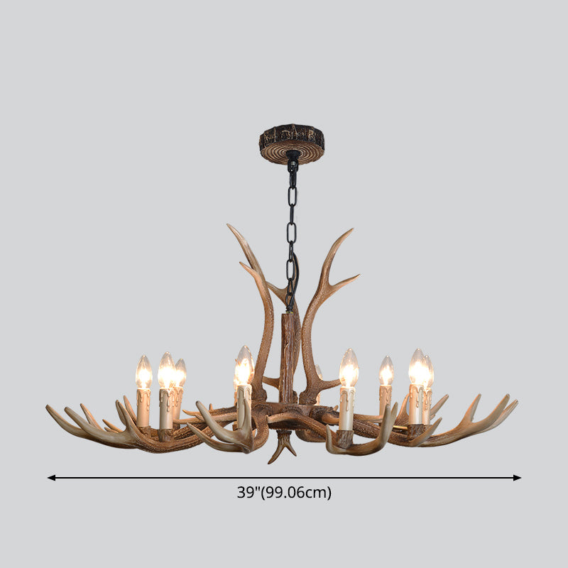 Fake Antler Chandelier Lighting Rustic Brown Resin Ceiling Light with Candle Design Clearhalo 'Ceiling Lights' 'Chandeliers' Lighting' options 2546793