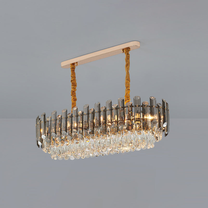 Rose Gold Tier Chandelier Pendant Contemporary Crystal Suspended Lighting Fixture Rose Gold 31.5" Smoke Grey Clearhalo 'Ceiling Lights' 'Chandeliers' 'Modern Chandeliers' 'Modern' Lighting' 2546857