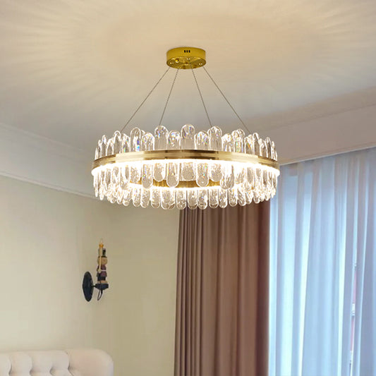 Circle Dining Room Pendant Lighting Crystal LED Minimalistic Chandelier in Brass Clearhalo 'Ceiling Lights' 'Chandeliers' 'Modern Chandeliers' 'Modern' Lighting' 2546900