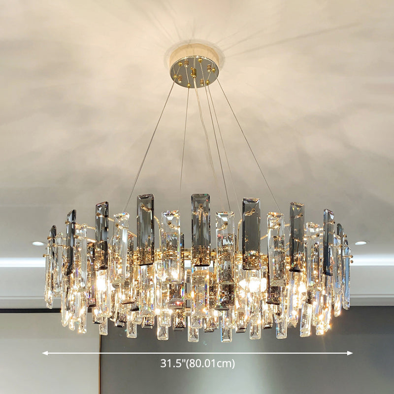 Drum Pendant Ceiling Light Modernist Smoke Grey Crystal Living Room Chandelier Lamp Clearhalo 'Ceiling Lights' 'Chandeliers' 'Modern Chandeliers' 'Modern' Lighting' 2546919