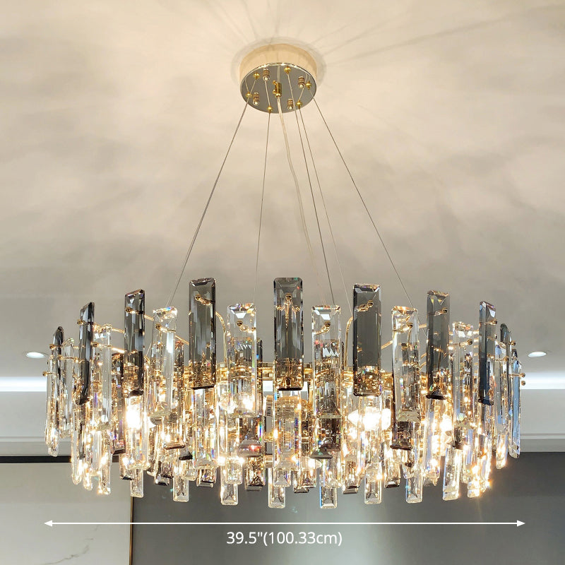 Drum Pendant Ceiling Light Modernist Smoke Grey Crystal Living Room Chandelier Lamp Clearhalo 'Ceiling Lights' 'Chandeliers' 'Modern Chandeliers' 'Modern' Lighting' 2546921