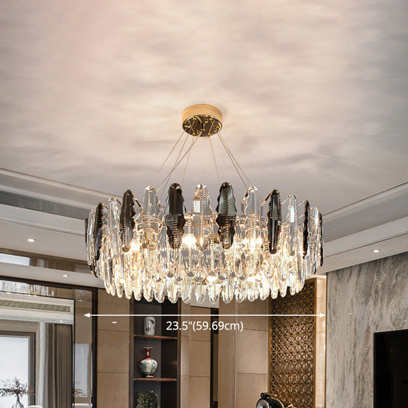 Drum Pendant Ceiling Light Modernist Smoke Grey Crystal Living Room Chandelier Lamp Clearhalo 'Ceiling Lights' 'Chandeliers' 'Modern Chandeliers' 'Modern' Lighting' 2546922