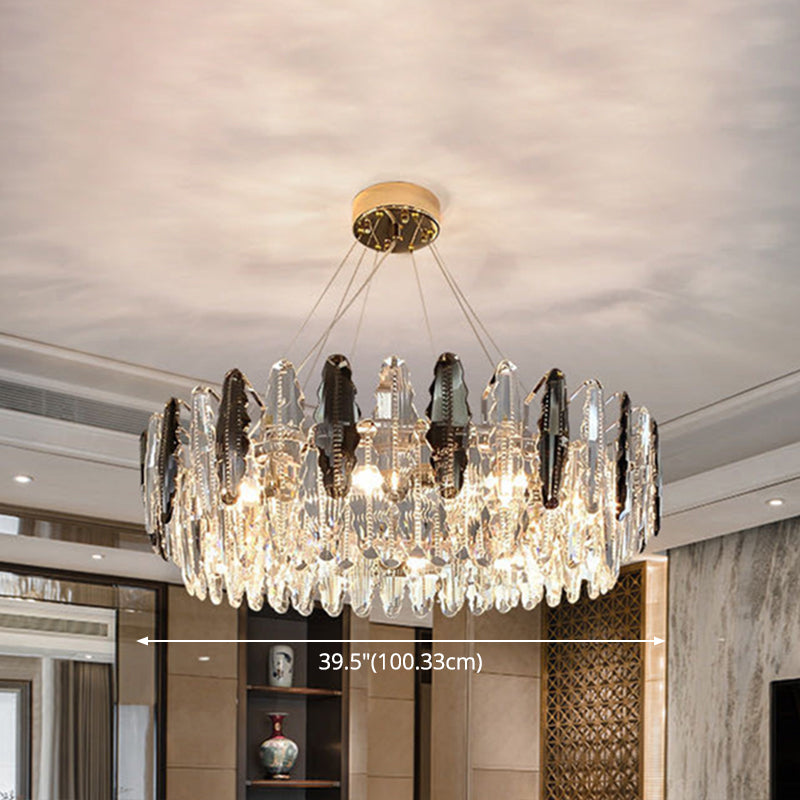 Drum Pendant Ceiling Light Modernist Smoke Grey Crystal Living Room Chandelier Lamp Clearhalo 'Ceiling Lights' 'Chandeliers' 'Modern Chandeliers' 'Modern' Lighting' 2546927