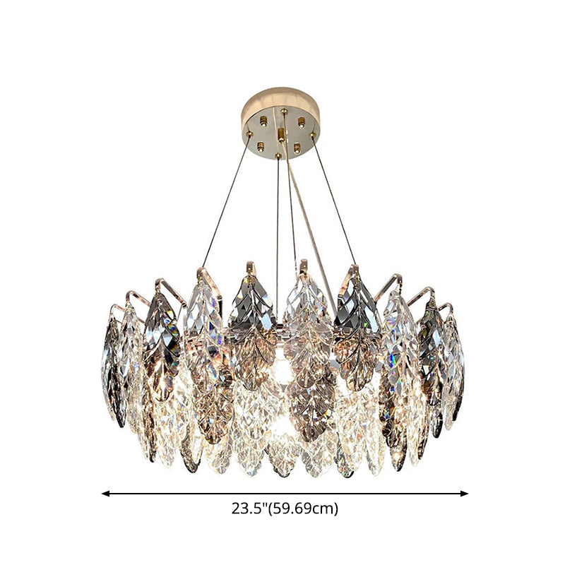 Drum Pendant Ceiling Light Modernist Smoke Grey Crystal Living Room Chandelier Lamp Clearhalo 'Ceiling Lights' 'Chandeliers' 'Modern Chandeliers' 'Modern' Lighting' 2546928