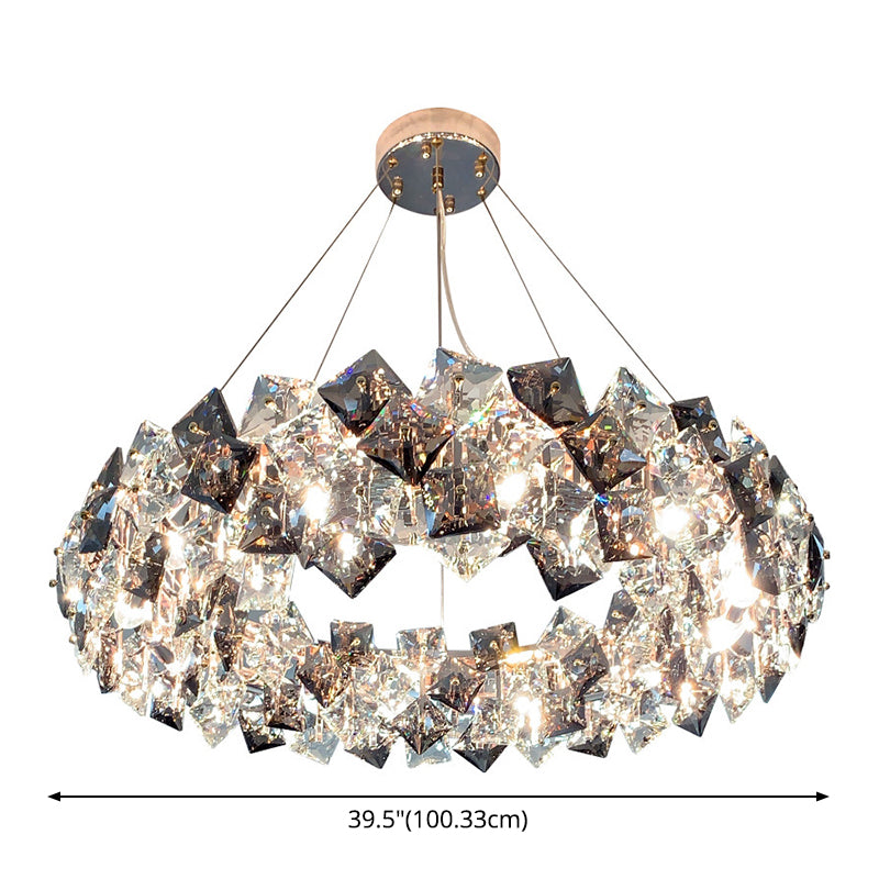 Drum Pendant Ceiling Light Modernist Smoke Grey Crystal Living Room Chandelier Lamp Clearhalo 'Ceiling Lights' 'Chandeliers' 'Modern Chandeliers' 'Modern' Lighting' 2546943