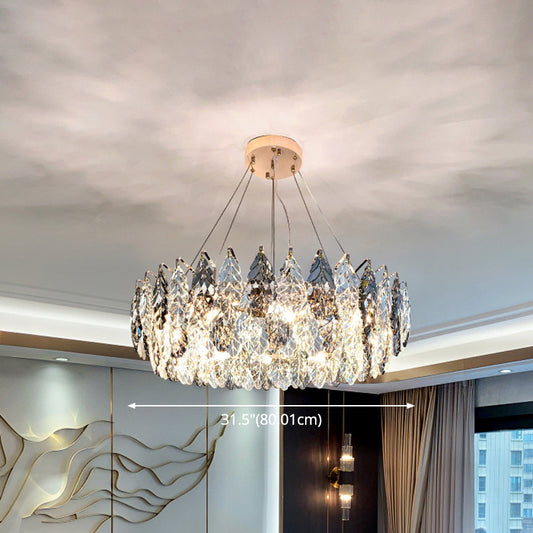 Drum Pendant Ceiling Light Modernist Smoke Grey Crystal Living Room Chandelier Lamp Clearhalo 'Ceiling Lights' 'Chandeliers' 'Modern Chandeliers' 'Modern' Lighting' 2546945