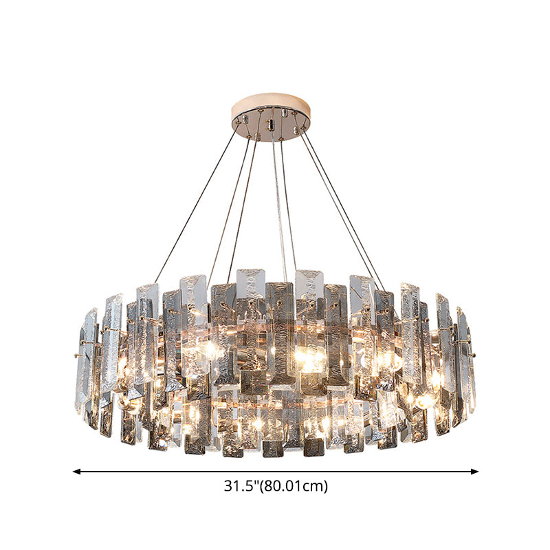 Drum Pendant Ceiling Light Modernist Smoke Grey Crystal Living Room Chandelier Lamp Clearhalo 'Ceiling Lights' 'Chandeliers' 'Modern Chandeliers' 'Modern' Lighting' 2546950