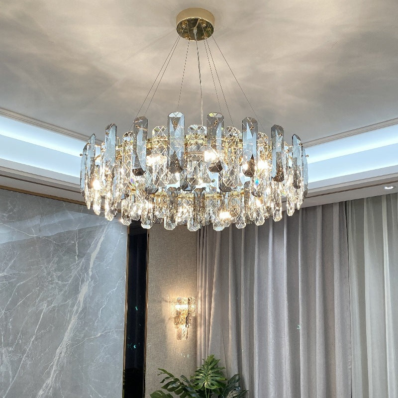 Round Prismatic Crystal Chandelier Pendant Minimalist Brass Finish Hanging  Light - Clearhalo