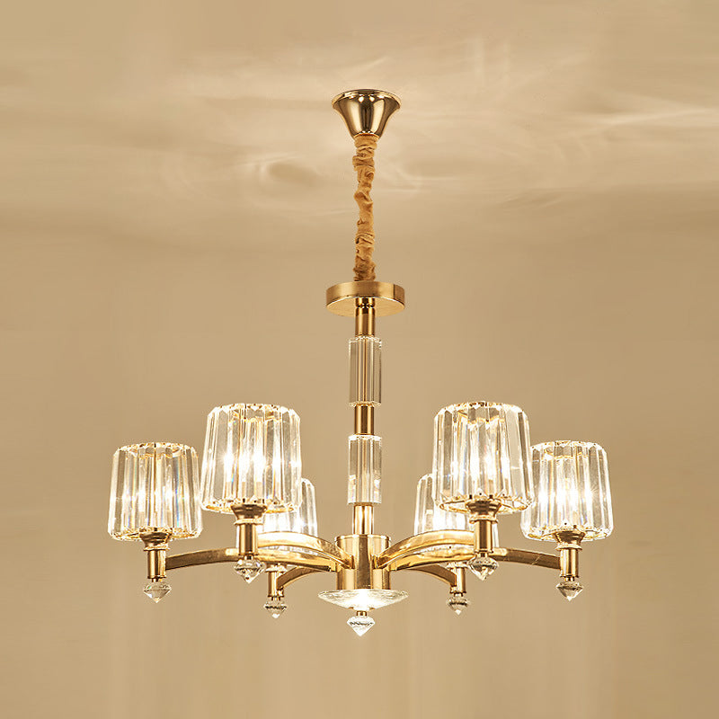 Cylindrical Chandelier Light Minimalist Optic Crystal Prism Gold Pendant for Living Room 6 Gold Clearhalo 'Ceiling Lights' 'Chandeliers' 'Modern Chandeliers' 'Modern' Lighting' 2546980