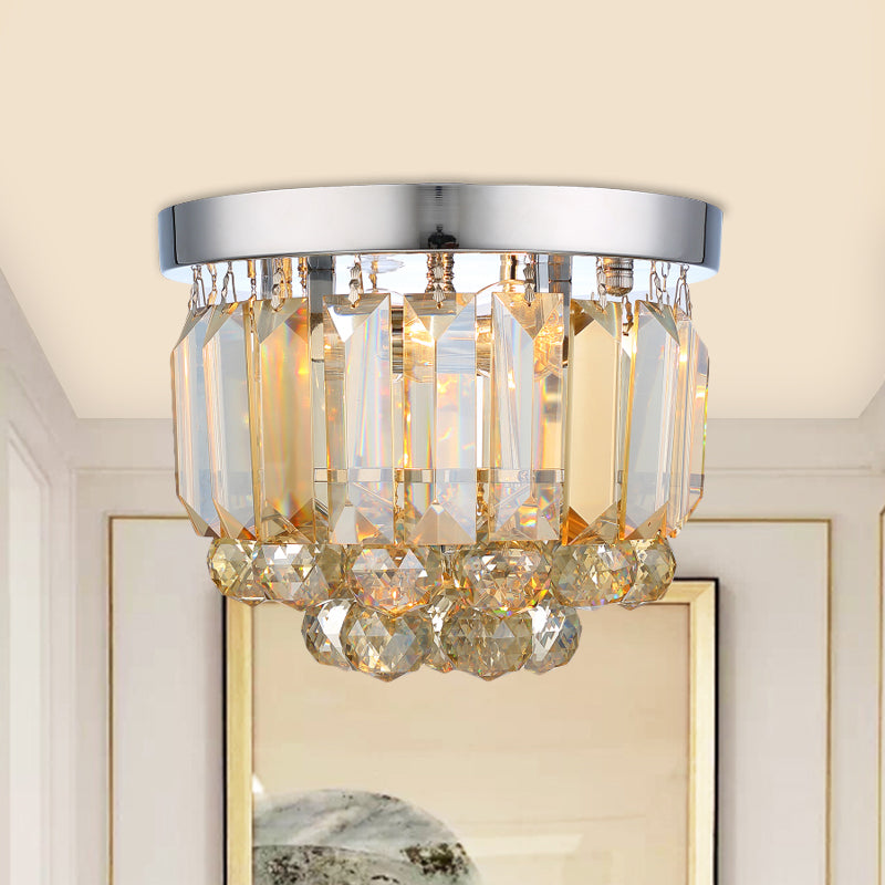 Clear/Smoke Gray/Cognac Crystal Round Mini Flush Light Simple 2-Light Corridor Flush Ceiling Light Fixture Clearhalo 'Ceiling Lights' 'Close To Ceiling Lights' 'Close to ceiling' 'Flush mount' Lighting' 254737