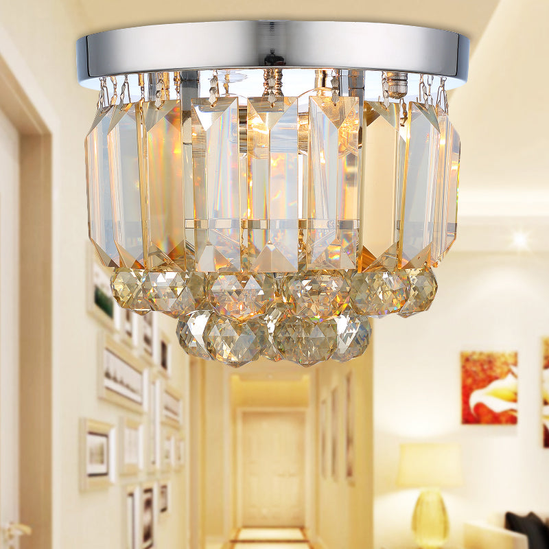 Clear/Smoke Gray/Cognac Crystal Round Mini Flush Light Simple 2-Light Corridor Flush Ceiling Light Fixture Cognac Clearhalo 'Ceiling Lights' 'Close To Ceiling Lights' 'Close to ceiling' 'Flush mount' Lighting' 254738