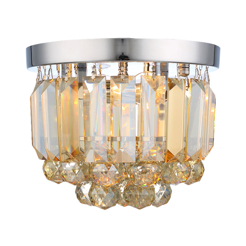 Clear/Smoke Gray/Cognac Crystal Round Mini Flush Light Simple 2-Light Corridor Flush Ceiling Light Fixture Clearhalo 'Ceiling Lights' 'Close To Ceiling Lights' 'Close to ceiling' 'Flush mount' Lighting' 254740