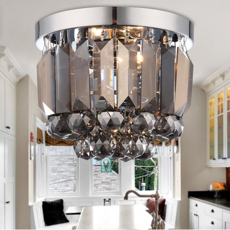 Clear/Smoke Gray/Cognac Crystal Round Mini Flush Light Simple 2-Light Corridor Flush Ceiling Light Fixture Clearhalo 'Ceiling Lights' 'Close To Ceiling Lights' 'Close to ceiling' 'Flush mount' Lighting' 254742