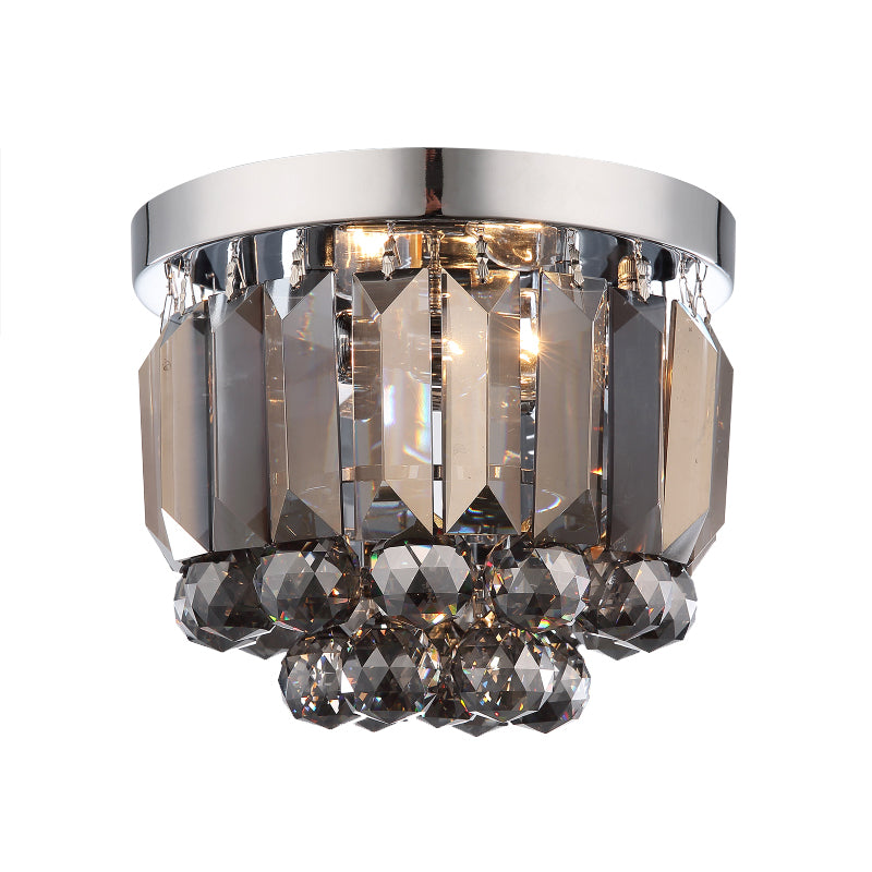 Clear/Smoke Gray/Cognac Crystal Round Mini Flush Light Simple 2-Light Corridor Flush Ceiling Light Fixture Clearhalo 'Ceiling Lights' 'Close To Ceiling Lights' 'Close to ceiling' 'Flush mount' Lighting' 254744