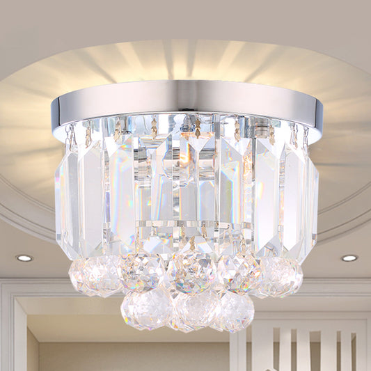 Clear/Smoke Gray/Cognac Crystal Round Mini Flush Light Simple 2-Light Corridor Flush Ceiling Light Fixture Clear Clearhalo 'Ceiling Lights' 'Close To Ceiling Lights' 'Close to ceiling' 'Flush mount' Lighting' 254745