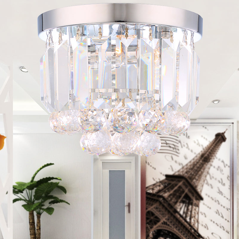 Clear/Smoke Gray/Cognac Crystal Round Mini Flush Light Simple 2-Light Corridor Flush Ceiling Light Fixture Clearhalo 'Ceiling Lights' 'Close To Ceiling Lights' 'Close to ceiling' 'Flush mount' Lighting' 254746