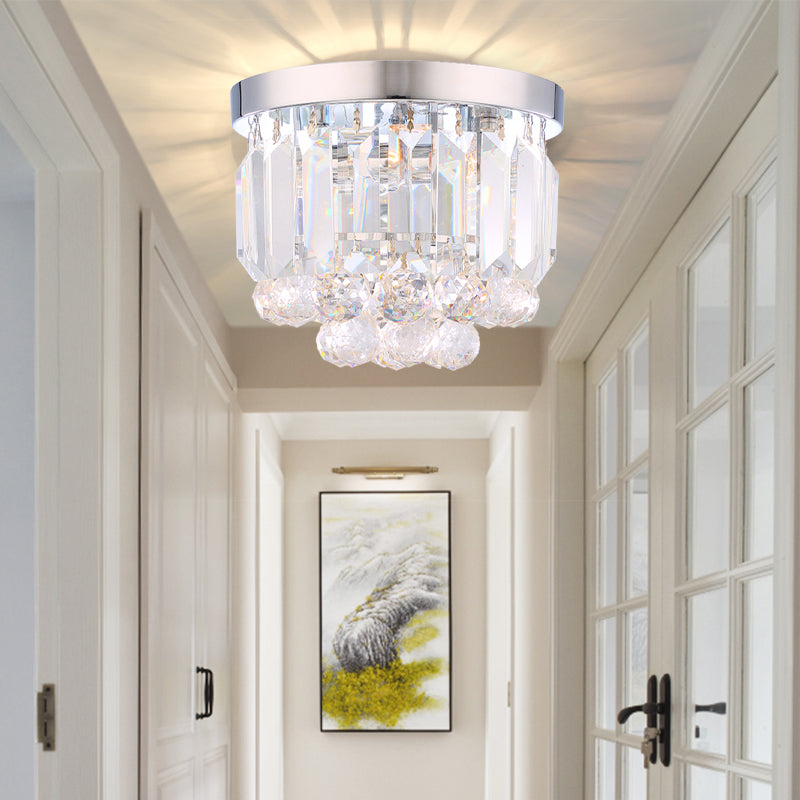 Clear/Smoke Gray/Cognac Crystal Round Mini Flush Light Simple 2-Light Corridor Flush Ceiling Light Fixture Clearhalo 'Ceiling Lights' 'Close To Ceiling Lights' 'Close to ceiling' 'Flush mount' Lighting' 254747