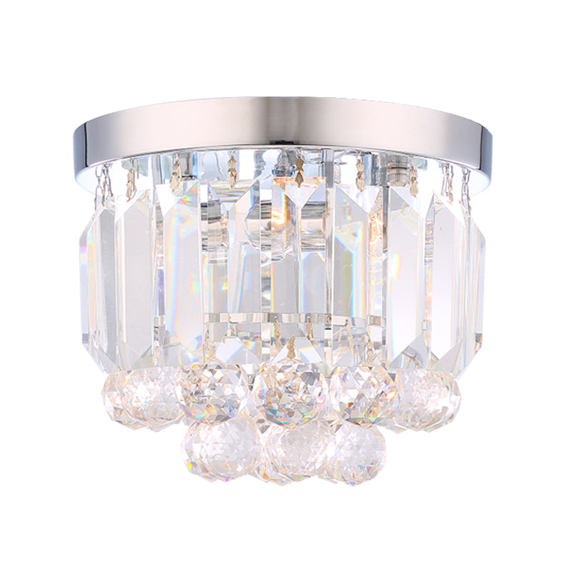 Clear/Smoke Gray/Cognac Crystal Round Mini Flush Light Simple 2-Light Corridor Flush Ceiling Light Fixture Clearhalo 'Ceiling Lights' 'Close To Ceiling Lights' 'Close to ceiling' 'Flush mount' Lighting' 254748