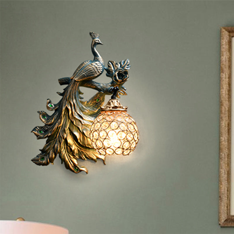 1 Light Living Room Wall Sconce Vintage Bronze Wall Lamp with Phenix Resin Design toward Right/Left Clearhalo 'Wall Lamps & Sconces' 'Wall Lights' Lighting' 254750