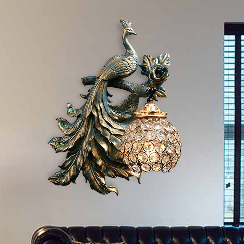 1 Light Living Room Wall Sconce Vintage Bronze Wall Lamp with Phenix Resin Design toward Right/Left Clearhalo 'Wall Lamps & Sconces' 'Wall Lights' Lighting' 254751